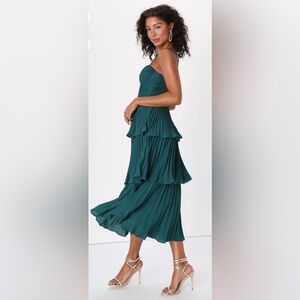 NWT Lulus Cascading Crush Emerald Green Tiered Bustier Midi Dress -Size Large